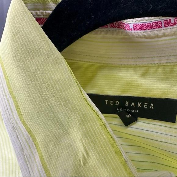 Ted Baker Button Down Shirt French Cuff Sleeve Green Stripe Size 3 Small - Picture 4 of 8